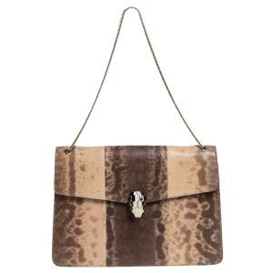 Bvlgari Beige Karung Medium Serpenti Forever Flap Shoulder Bag 