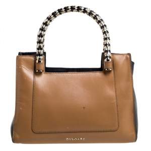 Bvlgari Tan/Black Leather Small Serpenti Scaglie Tote