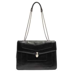Bvlgari Black Leather  Serpenti Forever Double Flap Shoulder Bag