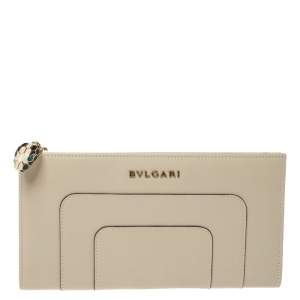 Bvlgari Cream Leather Serpenti Forever Wallet
