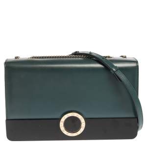 Bvlgari Teal/Black Leather and Perspex Medium Flap Cover Bag