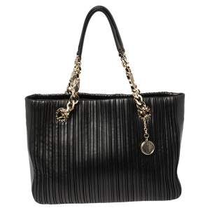 Bvlgari Black Nappa Leather Monte Plisse Shopper Tote