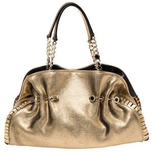 Bvlgari Metallic Gold Leather Twistino Tina Satchel 