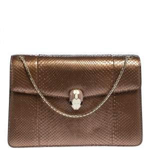 Bvlgari Bronze Python Medium Serpenti Forever Flap Shoulder Bag