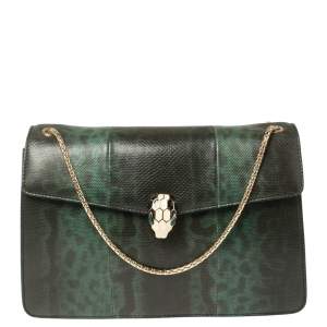 Bvlgari Green Lizard Medium Serpenti Forever Shoulder Bag 