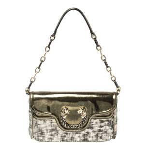 Pre Owned Bvlgari Silver/Gold Patent and Leather Leoni Shoulder Bag