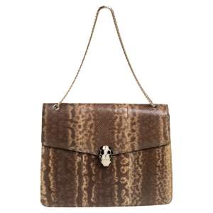 Bvlgari Beige Karung Large Serpenti Forever Flap Shoulder Bag