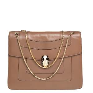 Bvlgari Brown Leather Large Serpenti Forever Shoulder Bag