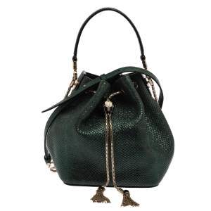 Bvlgari Metallic Green Karung Serpenti Forever Bucket Bag