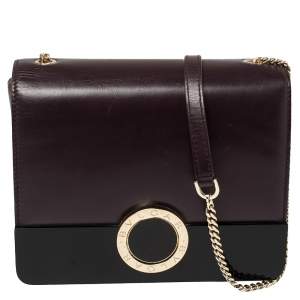 Bvlgari Plum/Black Leather and Perspex Small Flap Cover Shoulder Bag