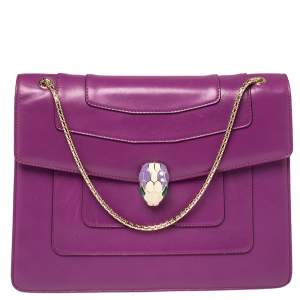 Bvlgari Purple Leather Large Serpenti Forever Shoulder Bag