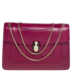 Bvlgari Purple Leather Medium Serpenti Forever Flap Shoulder Bag