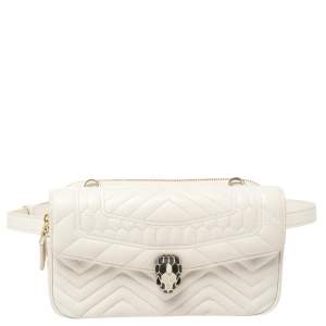 Bvlgari White Quilted Leather Serpenti Forever Belt Bag