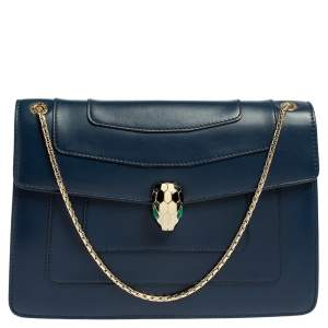 Bvlgari Blue Leather Medium Serpenti Forever Flap Shoulder Bag