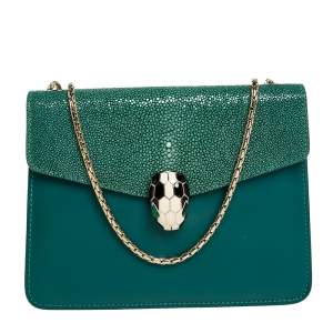 Bvlgari Green Stingray and Leather Serpenti Forever Shoulder Bag