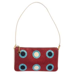 Bvlgari Multicolor Logo Print Fabric and Leather Baguette Shoulder Bag