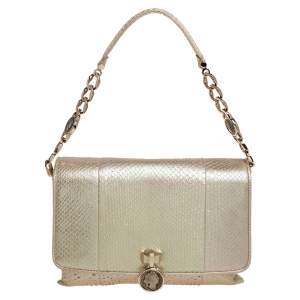 Bvlgari Beige Iridescent Snakeskin Monete Flap Chain Bag 