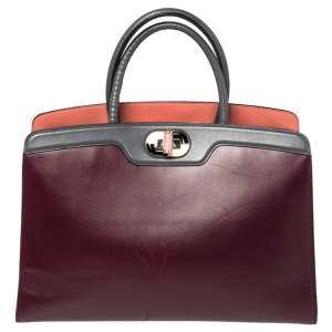 Bvlgari Burgundy/Grey Leather Medium Icona Tote