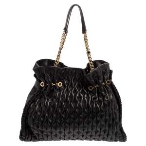 Bvlgari Black Matelassé Leather Twistino Tina Tote