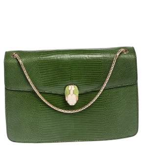 Bvlgari Green Lizard Medium Serpenti Forever Shoulder Bag