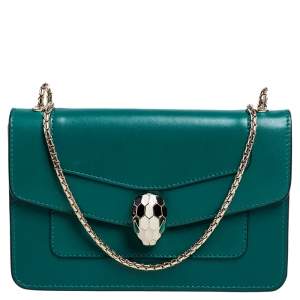 Bvlgari Green Leather Mini Serpenti Forever Crossbody Bag