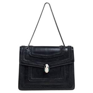 Bvlgari Black Leather Large Plisse Serpenti Forever Shoulder Bag