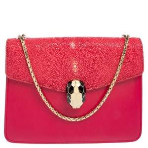 Bvlgari Pink Stingray and Leather Serpenti Forever Shoulder Bag