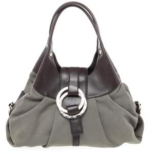 Bvlgari Olive Green/Brown Canvas and Leather Chandra Hobo