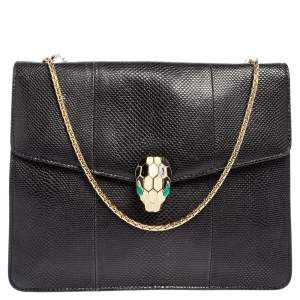 Bvlgari Black Karung Serpenti Forever Flap Shoulder Bag
