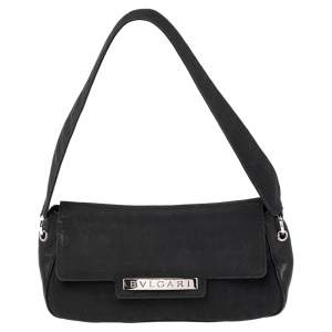 Bvlgari Black Logo Mania Canvas and Leather Flap Shoulder Bag