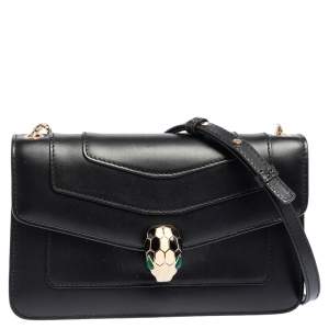Bvlgari Black Leather Serpenti Forever Chain Shoulder Bag