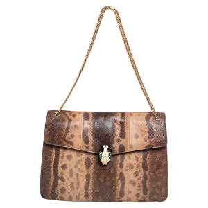 Bvlgari Beige/Brown Karung Medium Serpenti Forever Shoulder Bag