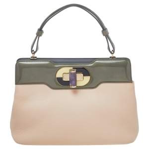 Bvlgari Beige/Grey Leather Isabella Rossellini Top Handle Bag