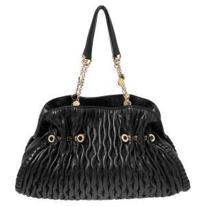 Bvlgari Black Plisse Leather Twistino Tina Tote