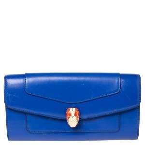 Bvlgari Blue Leather Serpenti Forever Continental Wallet