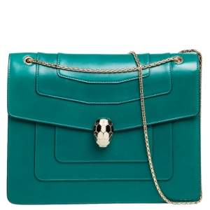 Bvlgari Green Leather Large Serpenti Forever Shoulder Bag