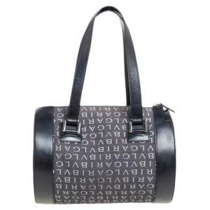 Bvlgari Black Canvas and Leather Logo Mania Satchel
