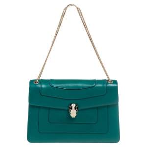 Bvlgari Green Leather Medium Serpenti Forever Shoulder Bag