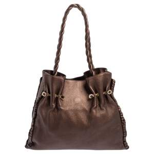 Bvlgari Metallic Brown Leather Twistino Tina Shopper Tote