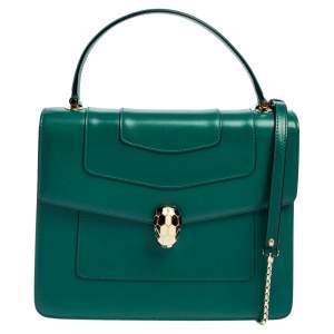 Bvlgari Green Leather Serpenti Forever Top Handle Bag