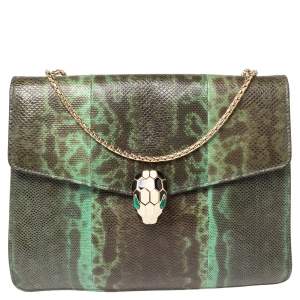 Bvlgari Green Karung Serpenti Forever Flap Shoulder Bag