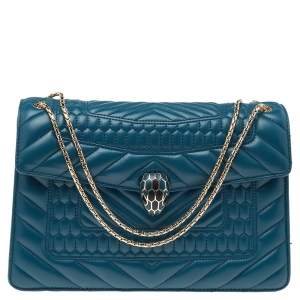 Bvlgari Teal Blue Quilted Leather Serpenti Forever Shoulder Bag