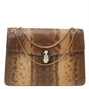 Bvlgari Beige/Brown Karung Medium Serpenti Forever Shoulder Bag