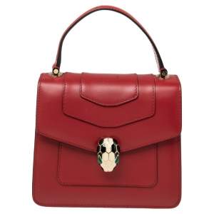 Pre Owned Bvlgari Red Leather Serpenti Forever Flap Top Handle Bag