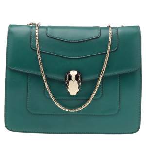 Bvlgari Green Leather Serpenti Forever Chain Flap Shoulder Bag