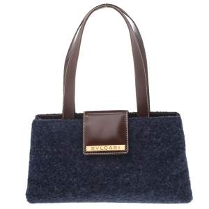 Bvlgari Purple/Dark Brown Wool And Leather Shoulder Bag
