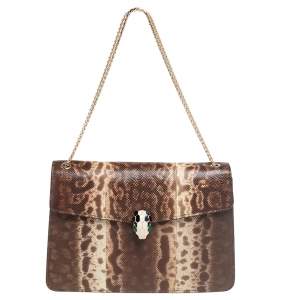 Bvlgari Beige/Brown Karung Medium Serpenti Forever Flap Shoulder Bag