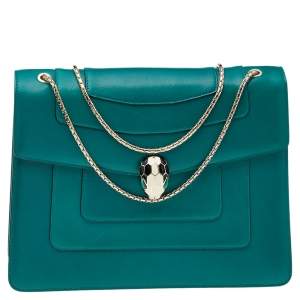 Bvlgari Green Leather Large Serpenti Forever Shoulder Bag