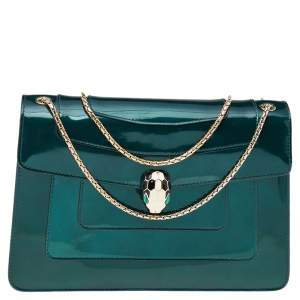 Bvlgari Green Patent Leather Medium Serpenti Forever Shoulder Bag