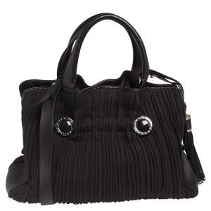 Bvlgari Black Canvas and Leather Pleated Tote